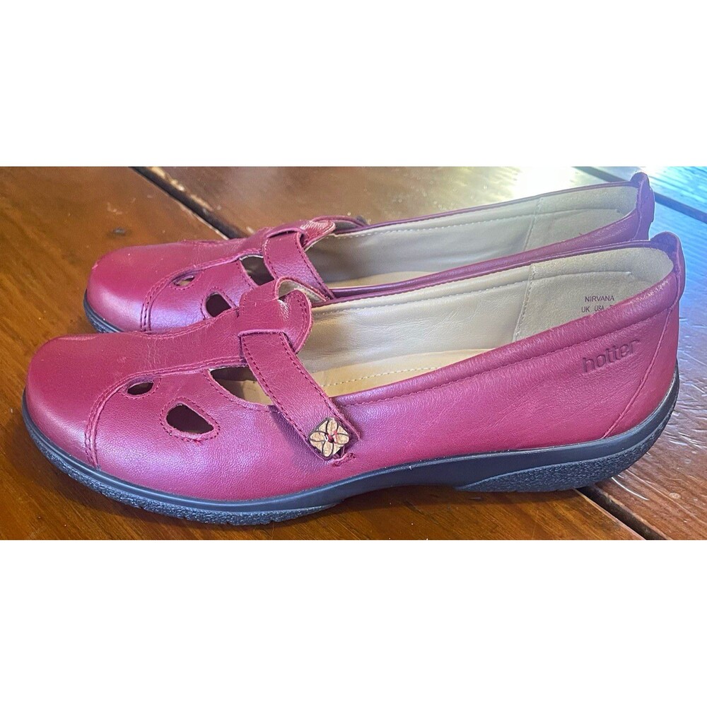 Hotter Nirvana Women's Burgundy Leather Mary Jane Flats US 10 UK 8 EU 42